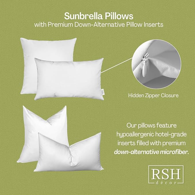 RSH DECOR: Sunbrella Square Throw Pillows Set of 2 | 17" x 17" | Water and Fade-Resistant Performance Fabric | Outdoor Pillow Covers with Down-Alternative Inserts | Canvas Buttercup Yellow