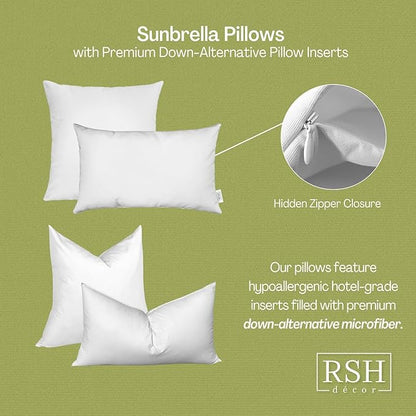RSH DECOR: Sunbrella Square Throw Pillows Set of 4 | 20" x 20" | Water and Fade-Resistant Performance Fabric | Outdoor Pillow Covers with Down-Alternative Inserts | Dolce Mango