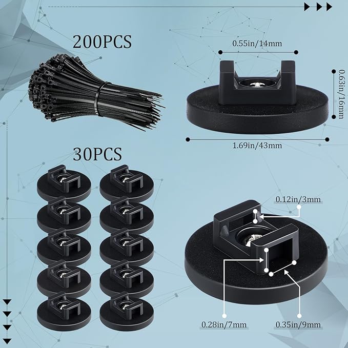 Yookeer 230 Pieces Magnetic Zip Tie Mount Multipurpose Cable Holder Magnets
