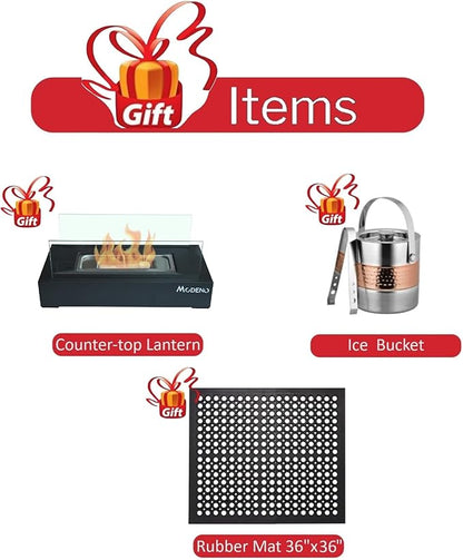 Elementi+ | Bundle Bergen Gas Fire Pit Cast Concrete 40" Square Fire Table, Outdoor Fire Pit Electronic Ignition | Canvas Cover, Fire Glass and Burner Lid Included | Dark Gray | Propane Gas