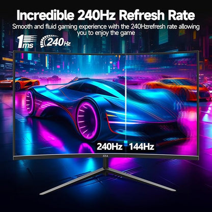 ZZA 32 Inch Curved Gaming Monitor 240hz,1K 1080P Computer PC Monitor with 1500R |1ms (GTG) | HDR 600|Curved|122% sRGB|DP/HDMI|VESA|FreeSync & G-Syn,Mount Business, Office, Casual Gaming Monitors
