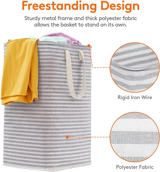 Lifewit 3 Pack Laundry Hamper Large Collapsible Laundry Baskets, Freestanding Waterproof Clothes Hamper with Easy Carry Handles in Laundry Room Bedroom Bathroom College Dorm for Adults, Gray, 3 x 80L