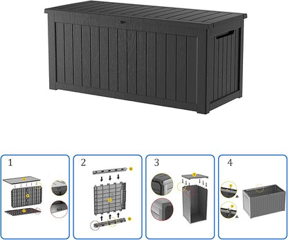 270 Gallon Waterproof Deck Box, Lockable Resin Storage Box for Patio Furniture Cushions Garden Tools and Outdoor Delivery Storage, Black