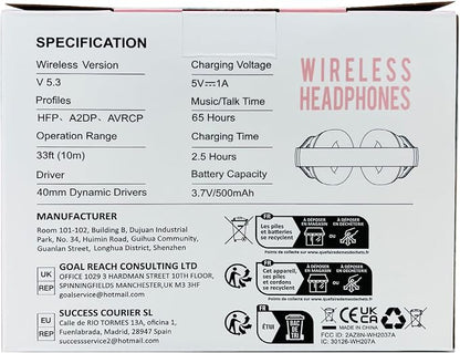Wireless Bluetooth Headphones Over Ear 65H Playtime HiFi Stereo Headset