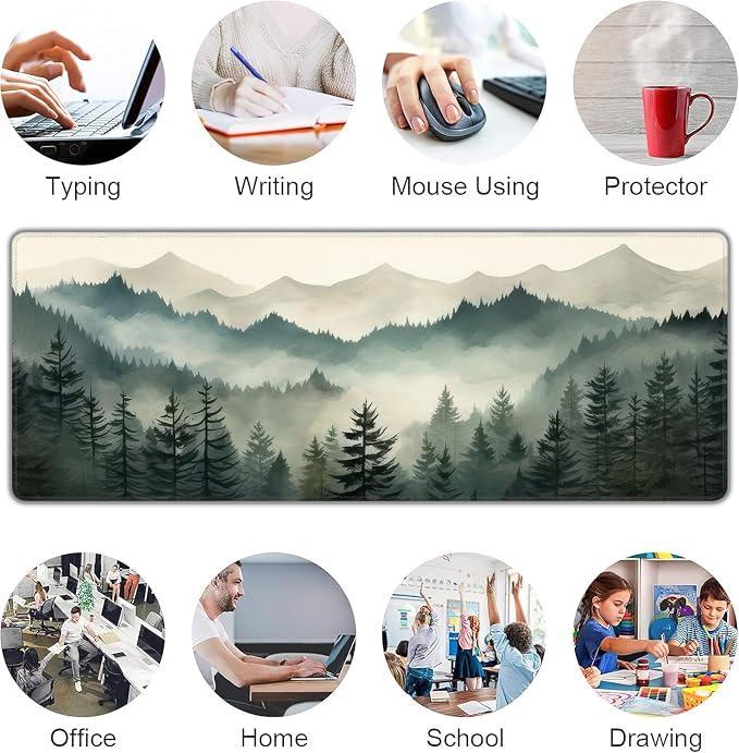 Misty Forest Large Mouse Pad, Gaming Keyboard Desk Pad, Extended Mouse Mat