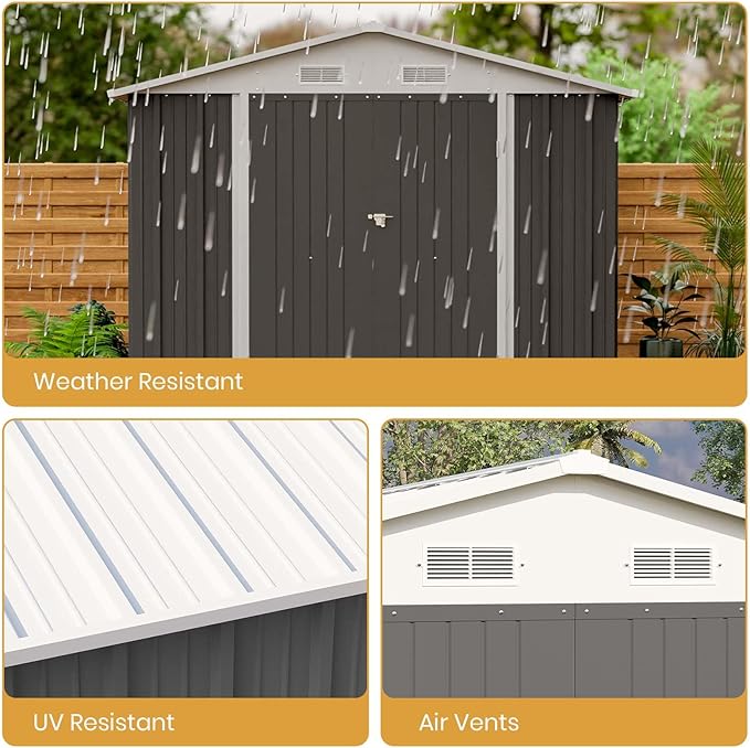 Patiowell 12 x 8 FT Outdoor Storage Shed, Steel Shed Storage House with Design of Lockable Doors, Utility and Tool Storage for Garden, Patio, Backyard, Outside use, Gray