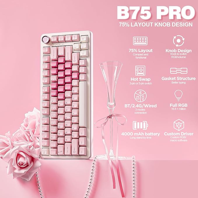 YUNZII B75 PRO Wireless Mechanical Keyboard, 75% Layout