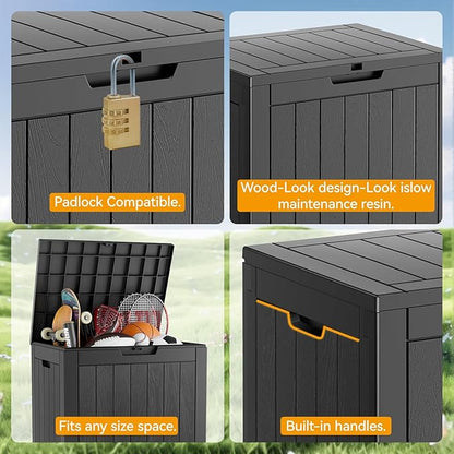 Outdoor Storage Box, 32 Gallon Deck Box Indoor Outdoor Storage Bin,Waterproof Resin Patio Storage Box for Garden Tools,Package Delivery,Pool Accessories,Sports Equipment,Patio Furniture,Lockable