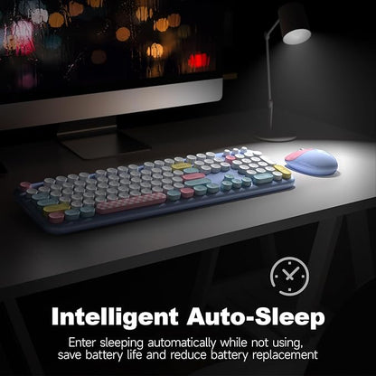 Wireless Keyboard and Mouse Combo for Windows, MOWUX 2.4G Full-Sized External Cordless Computer Keyboard, Compact Mouse, 8 Multimedia and Shortcut Keys, for PC, Laptop - Light Blue Colorful