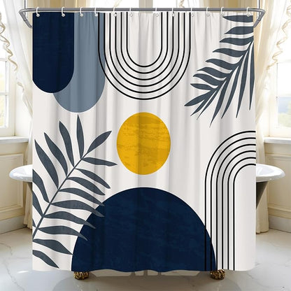 Mid Century Modern Shower Curtain Boho Navy Blue Abstract Retro Aesthetic Fabric for Bathroom Decor Bathtub with Hooks (70" WX70 H)