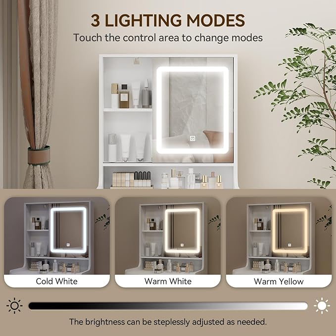 YOURLITE Small Vanity Desk with Mirror and Lights,Makeup Vanity Table with Chair and Drawers for Small Space, Compact Dressing Table with Sliding Door for Bedroom