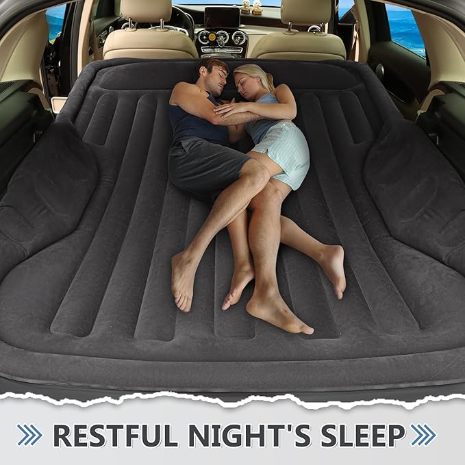 Self-Inflating SUV Air Mattress with Built in Electric Pump，car air Mattress with Pillow for Trunk，Portable car Mattress for Travle and Camping, Black