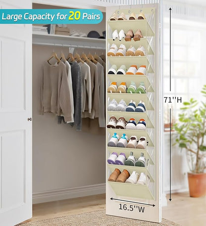 AOODA 10 Tier Clear Over The Door Shoe Organizer Storage, Deep Pockets Large