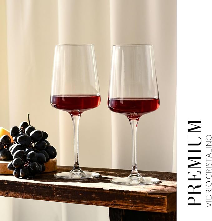 Krosno Red Wine Glasses | Elegant Design | Set of 6 | 16.9 oz | Infinity Collection | Ideal for Home, Restaurants and Receptions | Dishwasher Safe | Lead-Free Crystal Glass