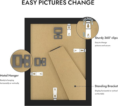 5x7 Picture Frame with Glass, Display Pictures 4x6 with Mat or 5 x 7 without Mat - Wall and Tabletop, 5 by 7 Photo Wooden Frames (Black, 1 Pack)