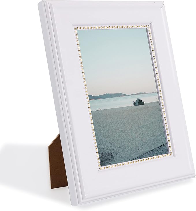 GraduationMall 4x6 Picture Frames, Real Glass, Display Photos for Wall or Tabletop, White with Gold Beads, 2-Pack