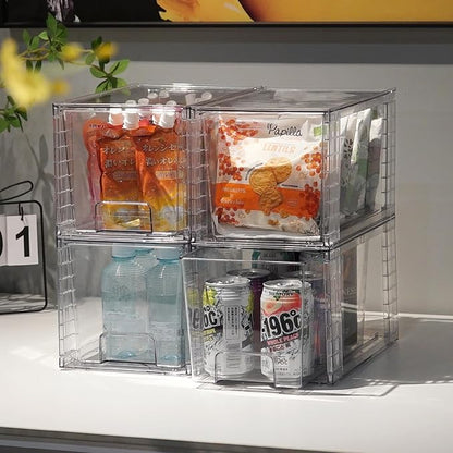 4Pack Large Stackable Storage Drawers,Clear Acrylic Organizers with Handle,Easily Assemble for Kitchen Undersink,Bathroom,Cabinet,Makeup,Closet,Medicine,Pantry Organization Bins