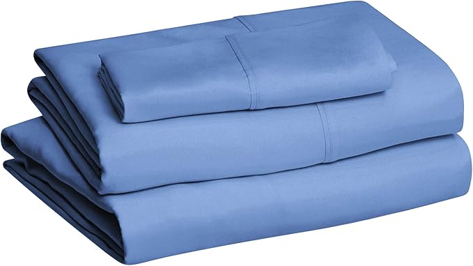 Amazon Basics Lightweight Super Soft Easy Care Wrinkle Free Microfiber 3 Piece Bed Sheet Set with 14-Inch Deep Pockets, Twin, Dutch Blue, Solid, Kids, Men & Women Bedding (Pack of 4)