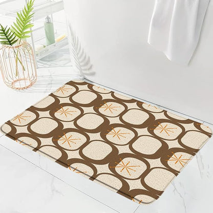 Mid Century Modern Bath Mat Abstract Atomic Geometric Retro 1950s Brown Bathroom Kitchen Toilet Rugs,24x48 Inch