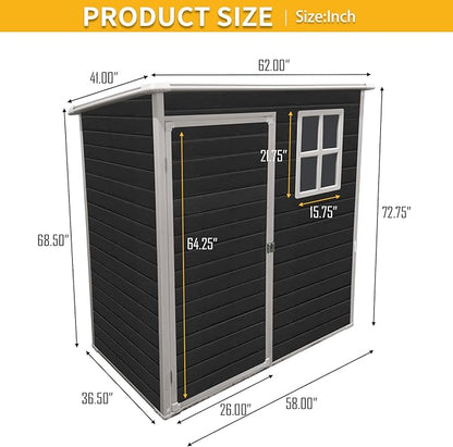 5x3 FT Outdoor Storage Resin Shed with Floor, Waterproof Plastic Garden Tool Shed with Windows, Vents & Lockable Door and Sloped Roof, Easy to Assemble Bike Shed for Patio, Backyard, Lawn, Black