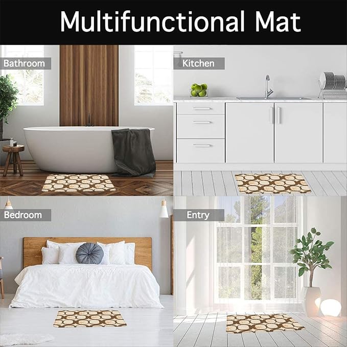 Mid Century Modern Bath Mat Abstract Atomic Geometric Retro 1950s Brown Bathroom Kitchen Toilet Rugs,24x48 Inch