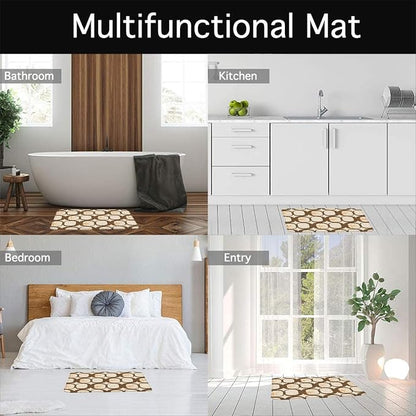 Mid Century Modern Bath Mat Abstract Atomic Geometric Retro 1950s Brown Bathroom Kitchen Toilet Rugs,24x48 Inch