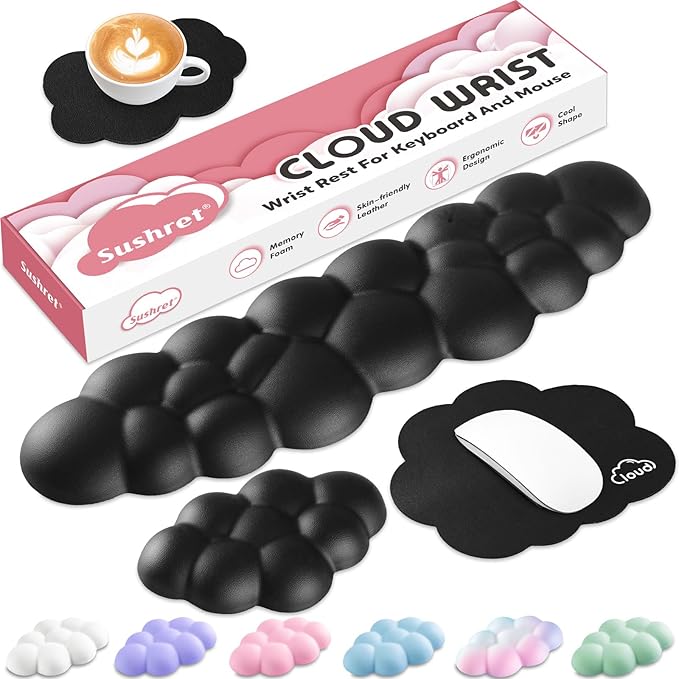 Cloud Wrist Rest for Computer Keyboard, 4-in-1 Memory Foam Leather Cloud