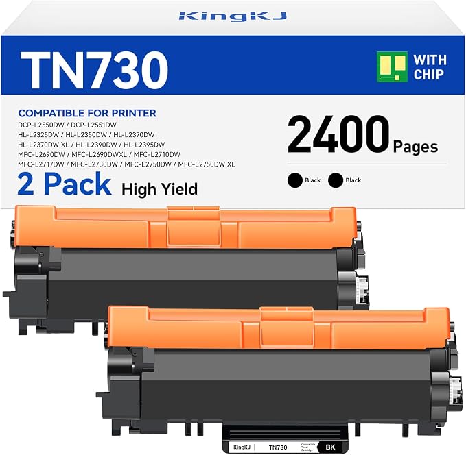 TN730 Black Toner Cartridge 2-Pack Compatible Replacement