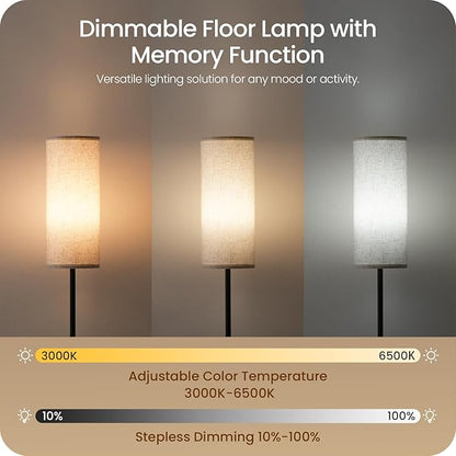 2 Pack Dimmable Floor Lamps for Living Room with 2 Remotes and Foot Switch, Corner Floor Lamp, Standing Tall Lamp, 10W 900LM LED Bulb Included, 3000K-6500K, Linen Shade, FCC Listed W06LDP205W1