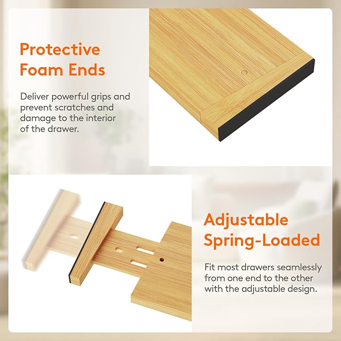 Lifewit 4" High 8 Pack Bamboo Drawer Dividers 43-54cm/17-21.5" Adjustable