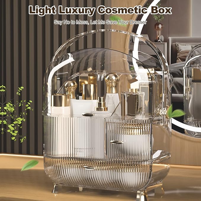 Ergocar Multi-Function Make Up Case Dustproof Cosmetic Storage Box,Cosmetics Skin Care Products Portable Retro Series Case - High Translucent White