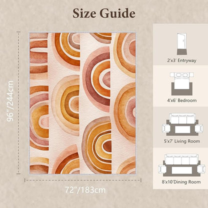 Retro Arcs Area Rug 6x8, Minimalist Arch Pattern Rug, Modern Retro Neutral Carpet for Living Room Bedroom, Non Slip Washable Rug