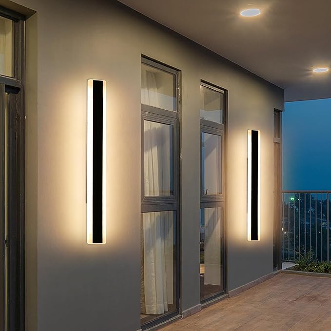 Modern 31.4inch Outdoor Wall Light, 3000K Black Acrylic Exterior Lighting Fixtures Wall Mount, Ip65 Waterproof Modern Porch Lights Outdoor Wall Sconce, Led Long Wall Lights for House Hard-Wired