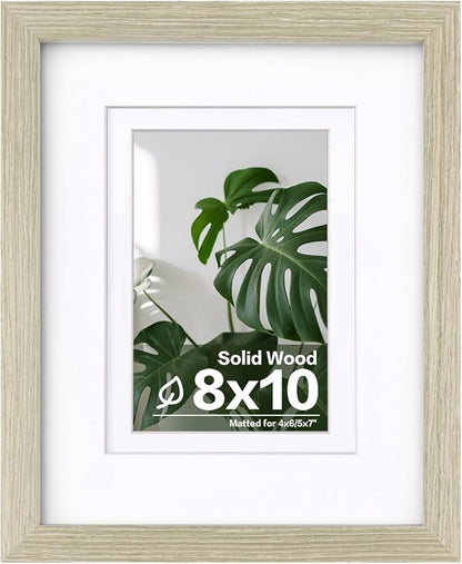 Egofine 8x10 Picture Frame Made of Solid Wood Covered by Plexiglass, Display Pictures 4x6/5x7 with Mat or 8x10 Without Mat for Table Top Display and Wall Mounting Photo Frame, Distressed Wood Grain