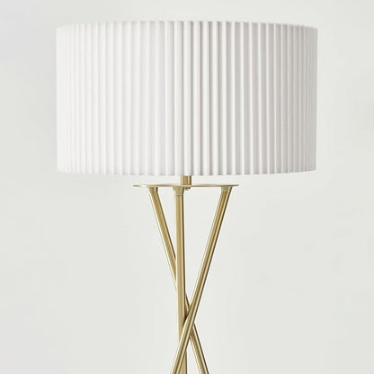 Brightech Jaxon Tripod Floor Lamp with Pleated Drum Shade, Modern Lamp for Living Room & Office, Contemporary and Elegant LED Lamp, Gold Standing Lamp for Bedroom Reading, Home Decor - Brass