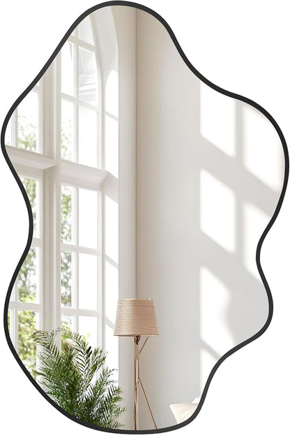 Tanmicoshomy Black Bathroom Mirror 22x30 Inch, Asymmetrical Wavy Wall Mirrors for Bathroom, Bedroom or Living Room, Vertical or Horizontal Hanging