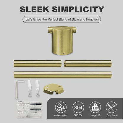 Adjustable Length Stainless Steel Towel Rack - 18-24 Inch Fit, 26.4 Inch Total Length - Brushed Gold 304 Stainless Steel Towel bar for Bathroom & Kitchen