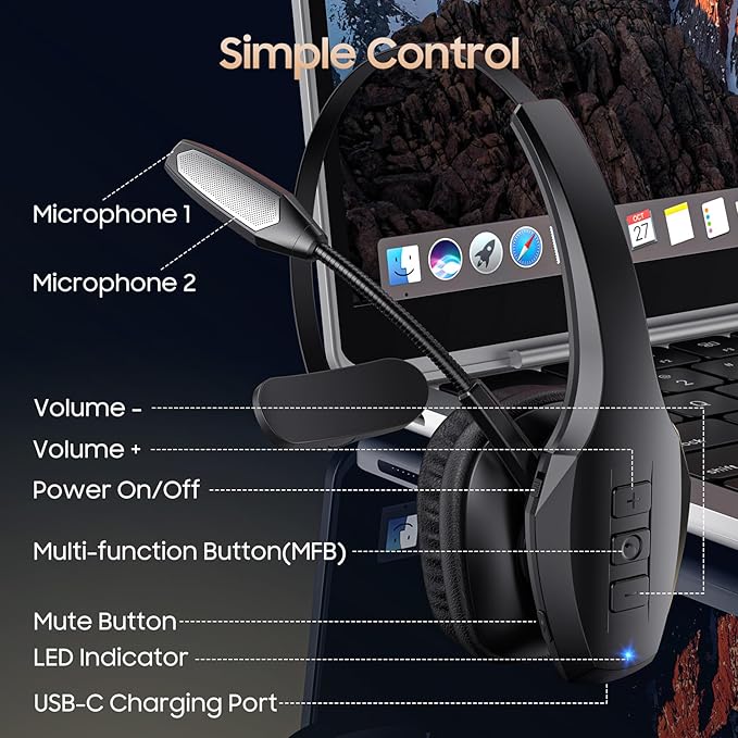 Trucker Bluetooth Headset, Wireless Headset