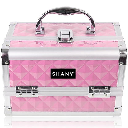SHANY Chic Makeup Train Case Cosmetic Box Portable Makeup Case Cosmetics Beauty Organizer Jewelry storage with Locks, Multi trays Makeup Storage Box with Makeup Mirror - Polite PINK