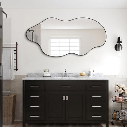 Large Irregular Mirror, 52"x25.5" Asymmetrical Frameless Mirror for Wall, Modern Abstract Wall Mirrors for Living Room Bathroom Bedroom Hallway Entryway, Hangs Vertically or Horizontally