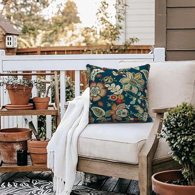 LVTXIII Outdoor/Indoor Throw Pillows, Decorative Patio Accent Pillows, Fluffy Water Repellent Garden Cushions for Home Patio Coach Sofa Use, 20×20 Inch, Pack of 2, Peacock Blue