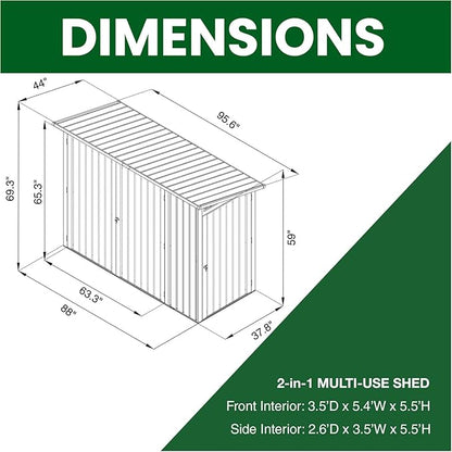 Hanover 2-in-1 Multi-Use Outdoor Storage Shed, Separated Storage Compartments, 2-Point Locking System, Galvanized Steel, 156-Cu. Ft. Capacity, 3.6 x 8 x 5.75-Ft., Dark Gray