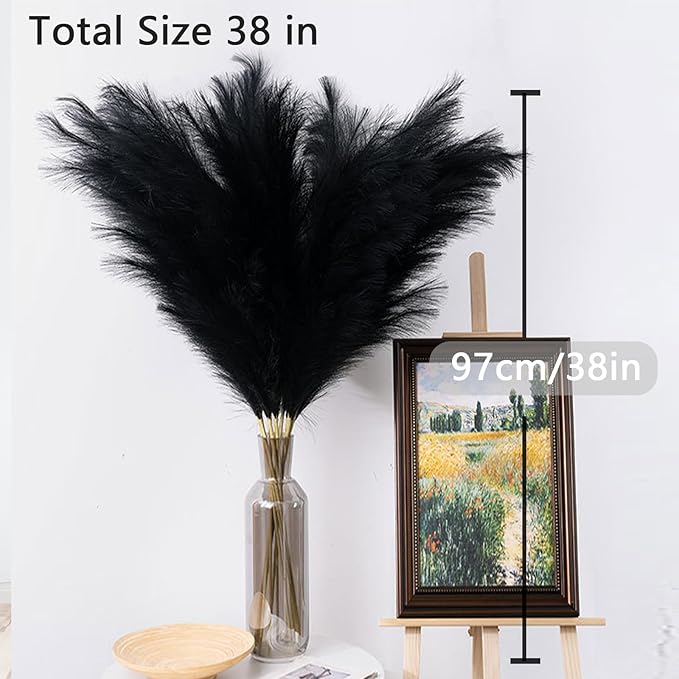 38" 10 Stems Pampas Grass Tall - Black Faux Pampas Grass Artificial Tall Pampas Grass Bouquet Flower Arrangement and Vase Filler for Boho Home Wedding Mothers Day Decoration