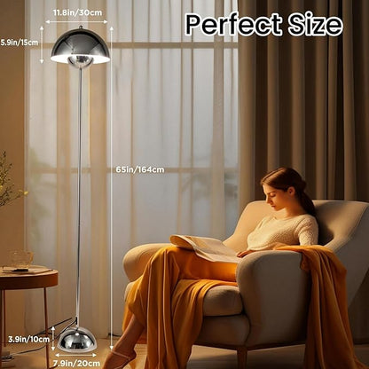 COSYLUX Modern Floor Lamp for Living Room, Industrial Tall Standing Lamp for Bedroom, Metal Shade Reflecting Light Reading Floor Lamp for Office, Nursery Room, Corner(Chrome)