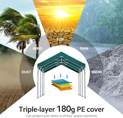 ADVANCE OUTDOOR 12x20 ft Heavy Duty Carport Potable Car Canopy Garage Party Tent Boat Shelter, Adjustable Height from 9.5 ft to 11 ft, Green