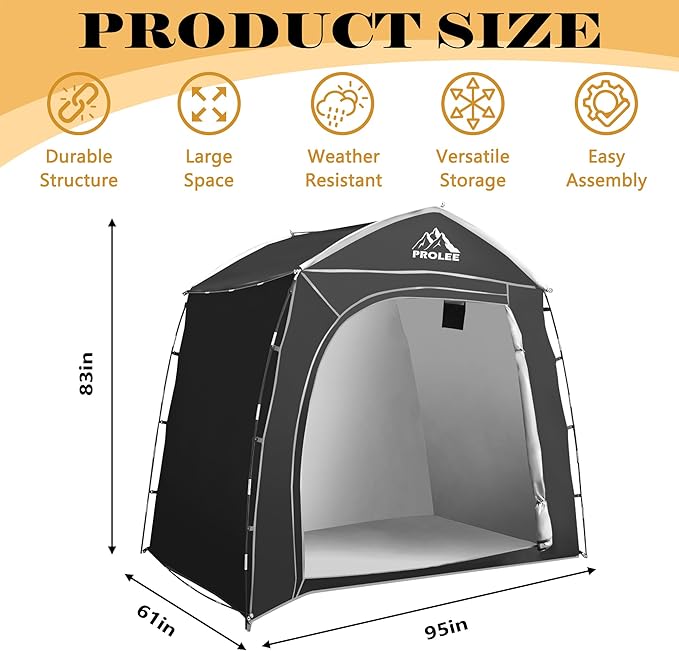 Prolee Bike Storage 7.3 x 5ft, Outside Storage Waterproof Oxford Fabric for 4 Bikes, Bike Shed, Garden Sheds & Outdoor Storage, Black