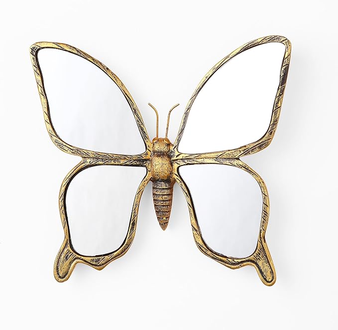 Decorative Bug Insects Animals Beetle Mirrors - Gold Resin Butterfly Glass Wall Decor, Perfect for Victorian and European Themed Homes