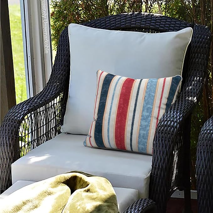 LVTXIII Outdoor Throw Pillows 20x20 Patio Waterproof Square Pillows with Piping Fade Resistant Accent Pillow for Spring Summer Garden Decoration, Set of 2, Stripe Red Blue