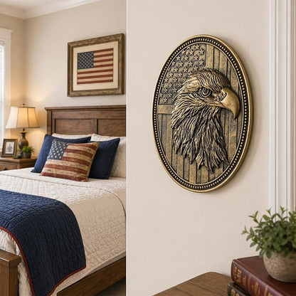 Vintage American Eagle Wall Sculpture, Antique Wall Decor, 4th of July Decor, Hand Painted Wall Decoration with Embossed Eagle Design, 250 Anniversary USA Decor, Patriotic Decoration for Bedroom Living Room Hallway, Housewarming Gifts