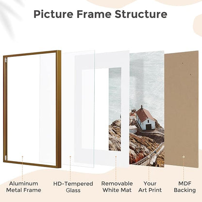 24x30 Metal Picture Frame for Wall With Mat for 18x24, 24''x30'' Aluminum Photo Frames With Tempered Glass for Home Decor, Minimalist Modern Poster Frame Horizontal And Vertical Formats, Bronze
